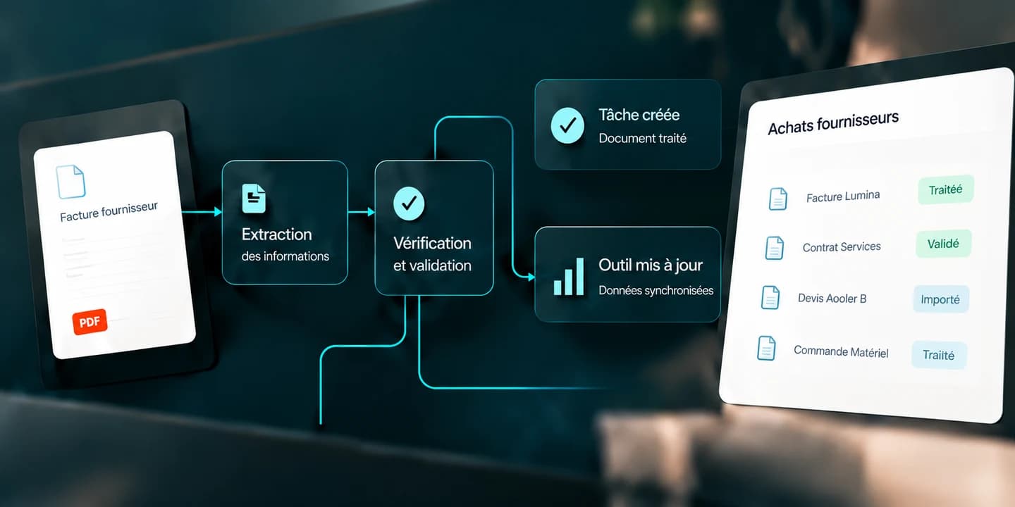 Illustration d’un processus de traitement de documents, de la réception à la mise à jour des outils.